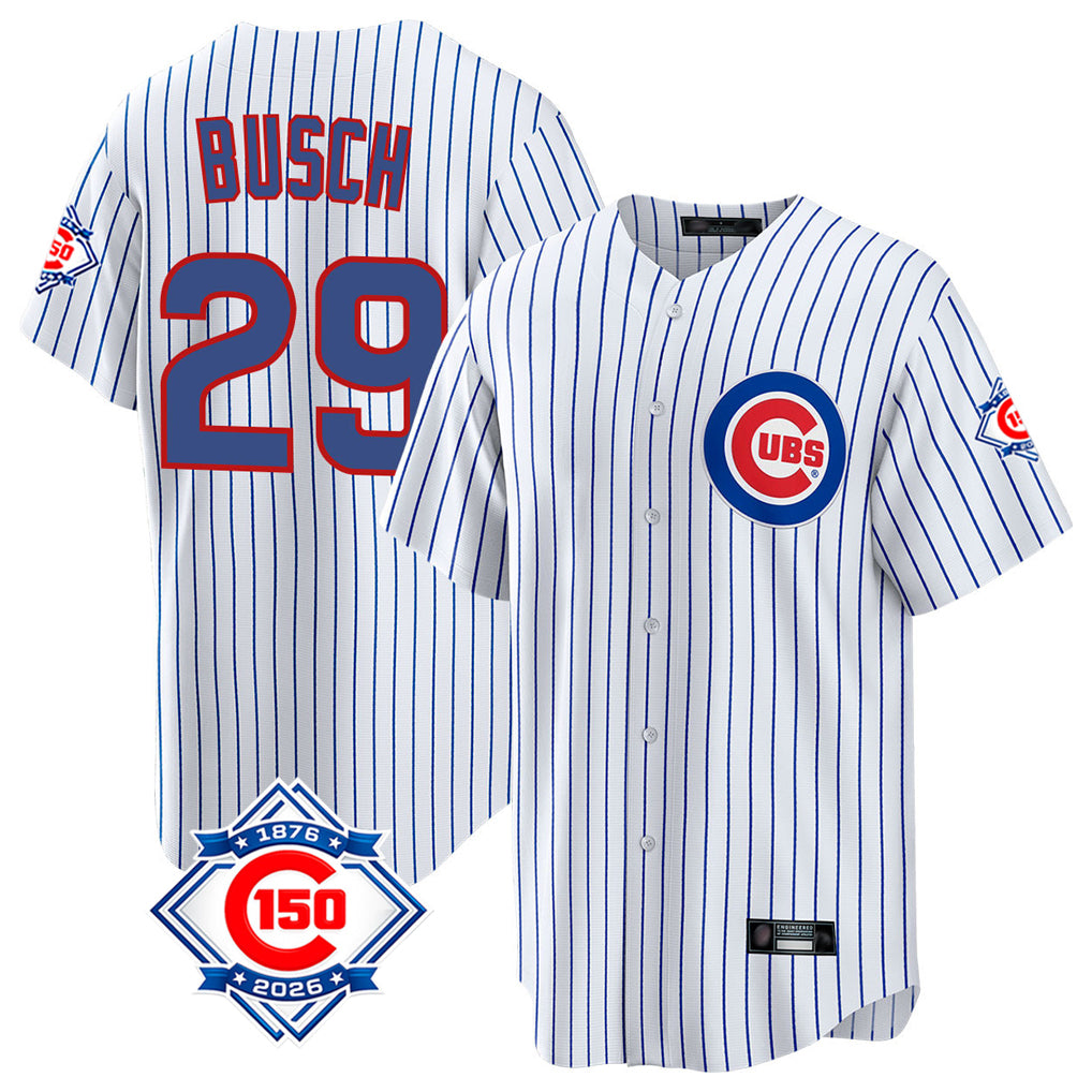 Boles C.Cubs #29 Michael Busch Player White 150th Anniversary Home Game Stitched Jerseys