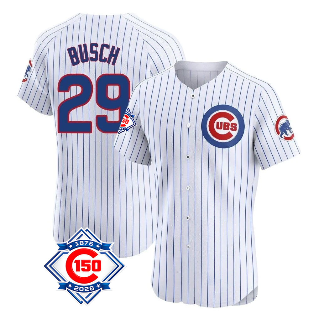 Boles C.Cubs #29 Michael Busch Player White 150th Anniversary Limited Elite Home Game Stitched Jerseys
