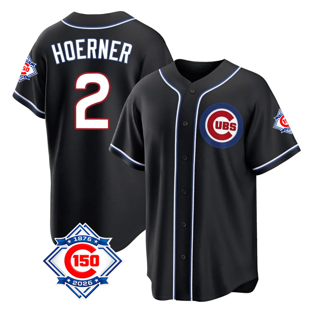 Boles C.Cubs #2 Nico Hoerner Player Black Fashion Out 150th Anniversary Game Stitched Jerseys