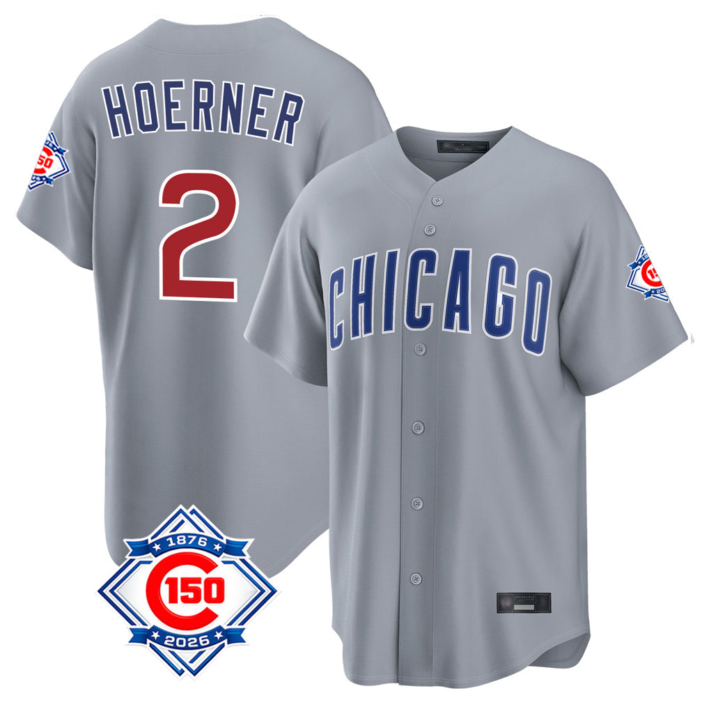 Boles C.Cubs #2 Nico Hoerner Player Gray 150th Anniversary Home Game Stitched Jerseys