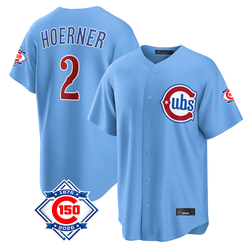 Boles C.Cubs #2 Nico Hoerner Player Light Blue 150th Anniversary Home Game Stitched Jerseys