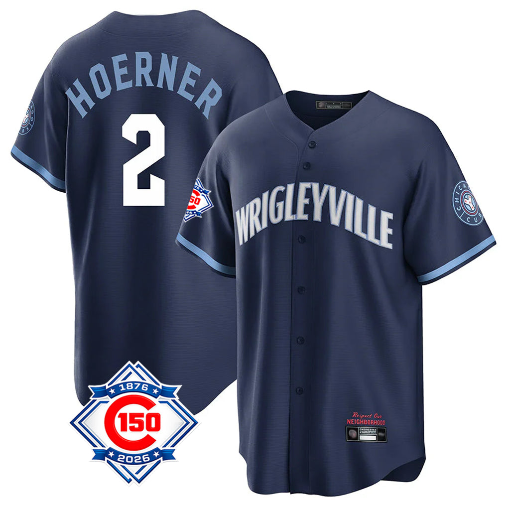 Boles C.Cubs #2 Nico Hoerner Player Navy 150th Anniversary City Connect Home Game Stitched Jerseys