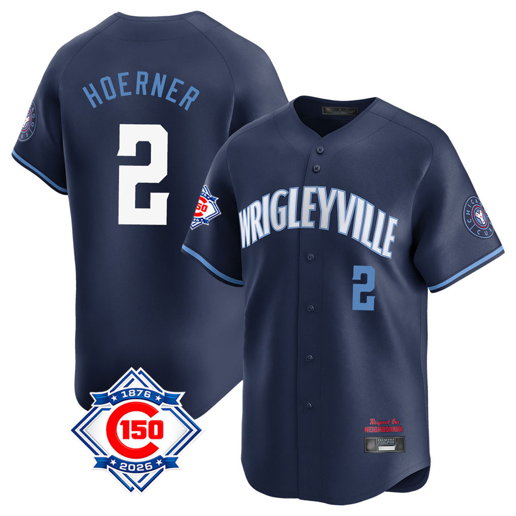 Boles C.Cubs #2 Nico Hoerner Player Navy City Connect 150th Anniversary Limited Home Stitched Jerseys