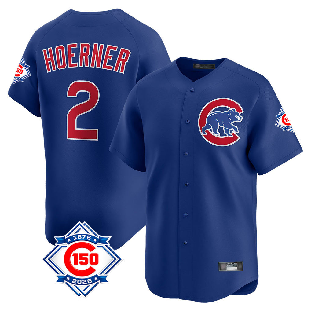Boles C.Cubs #2 Nico Hoerner Player Royal 150th Anniversary Limited Home Stitched Jerseys