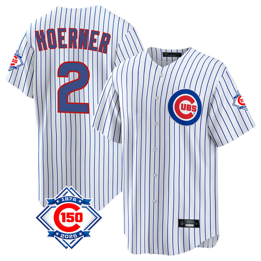Boles C.Cubs #2 Nico Hoerner Player White 150th Anniversary Home Game Stitched Jerseys