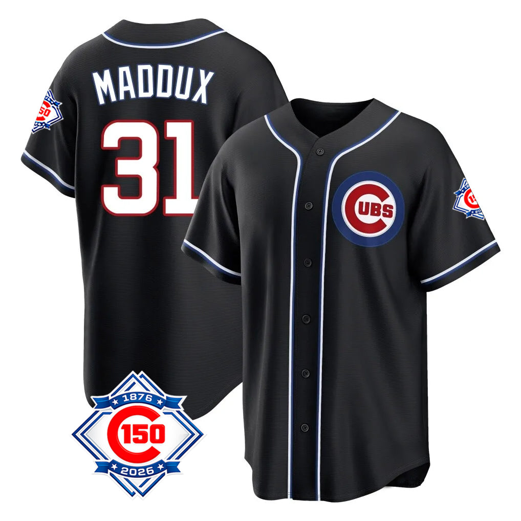 Boles C.Cubs #31 Greg Maddux Player Black Fashion Out 150th Anniversary Game Stitched Jerseys
