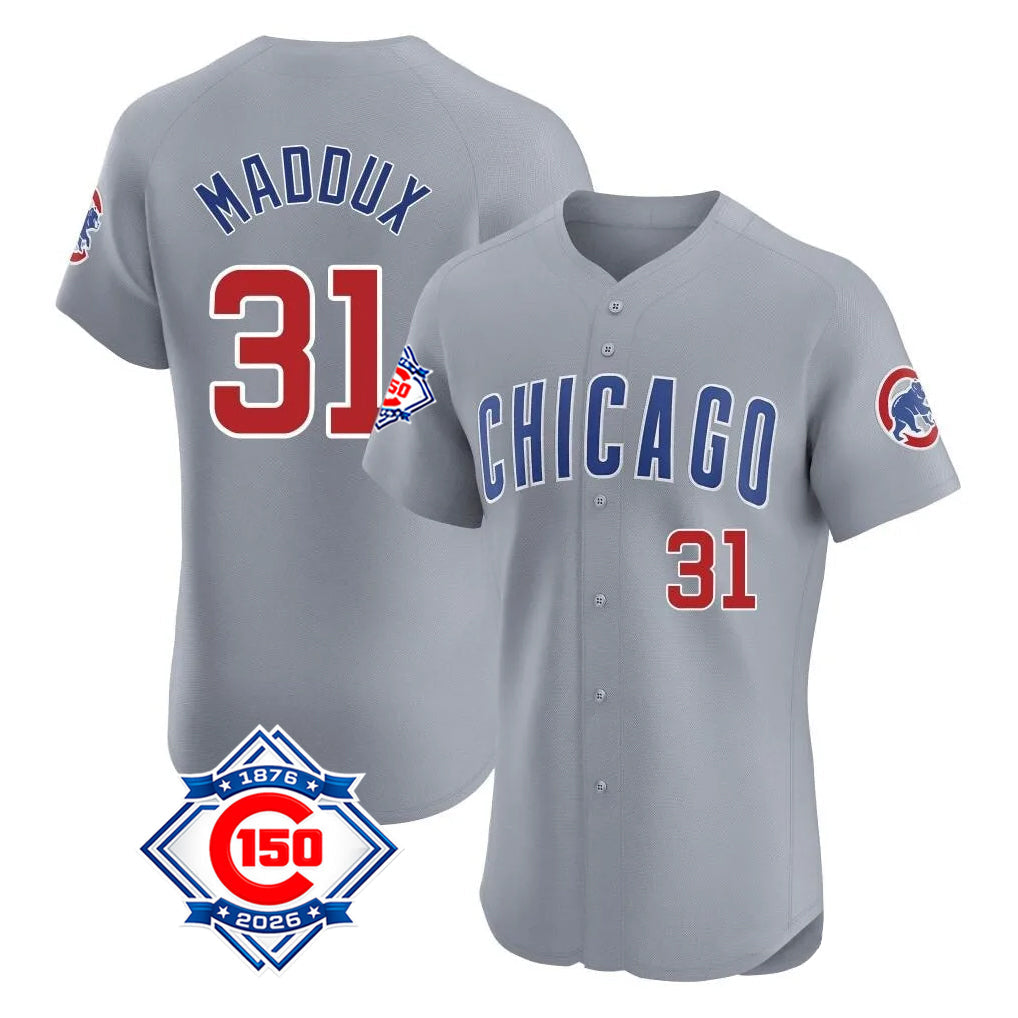 Boles C.Cubs #31 Greg Maddux Player Gray Road 150th Anniversary Limited Elite Home Stitched Jerseys