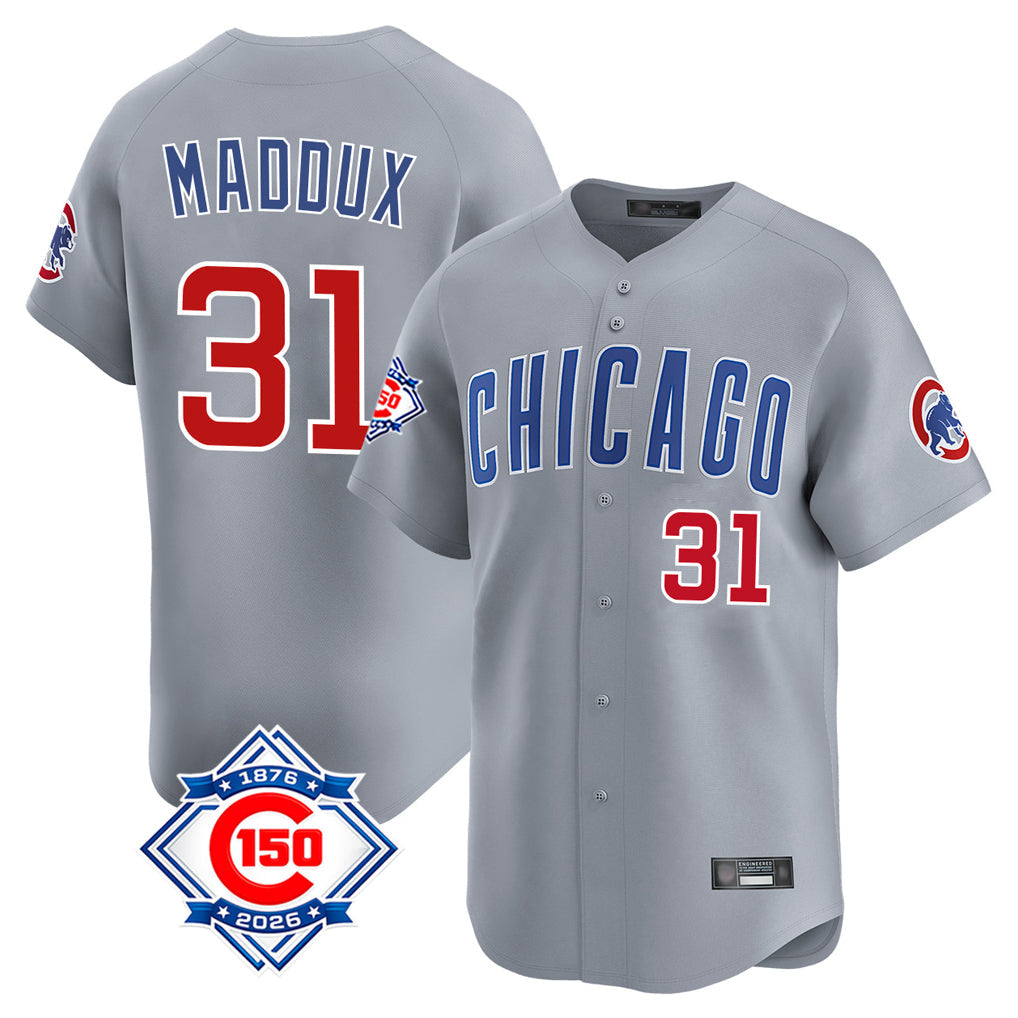 Boles C.Cubs #31 Greg Maddux Player Gray Road 150th Anniversary Limited Home Stitched Jerseys