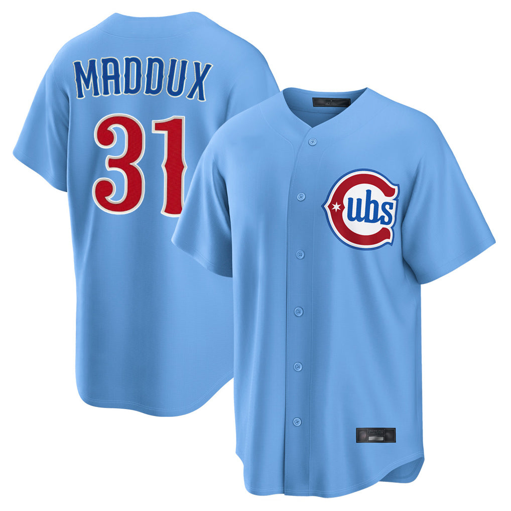 Boles C.Cubs #31 Greg Maddux Player Light Blue Home Game Stitched Jerseys