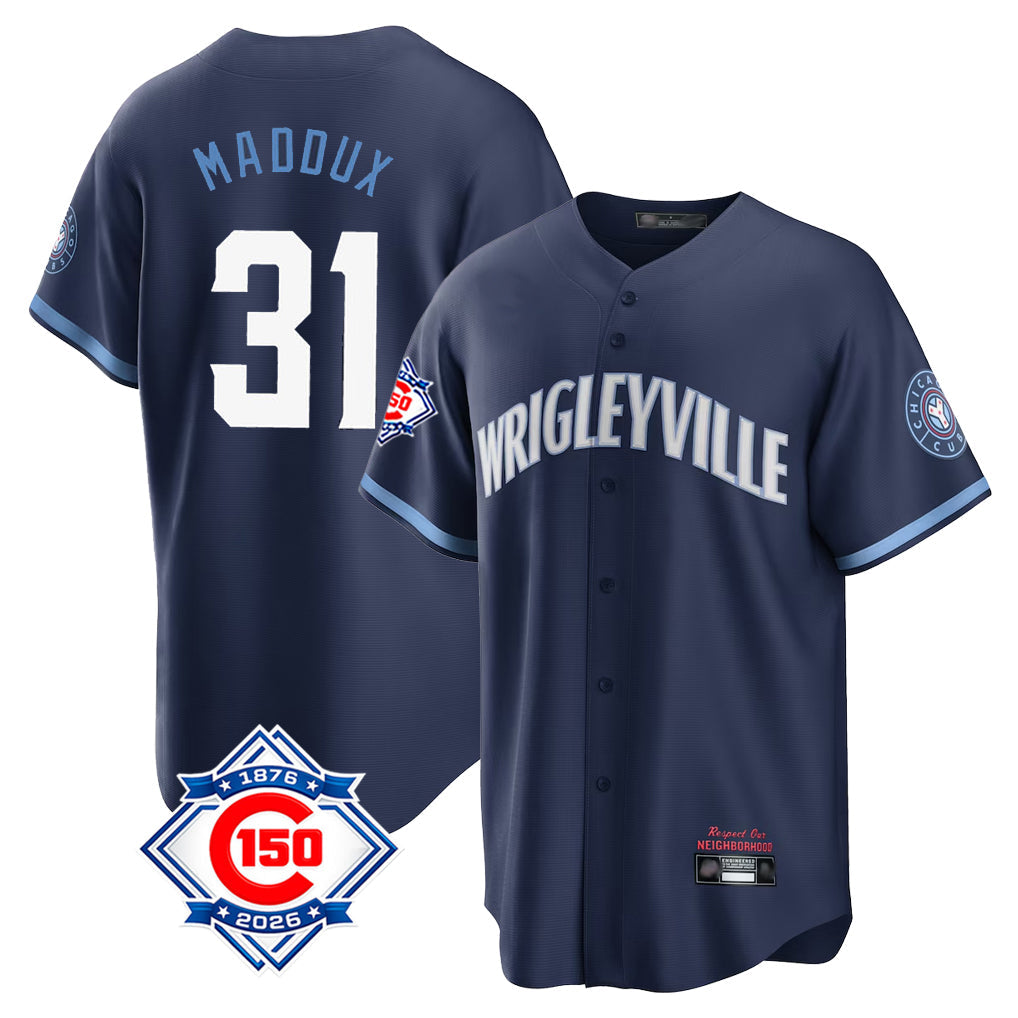Boles C.Cubs #31 Greg Maddux Player Navy 150th Anniversary City Connect Home Game Stitched Jerseys