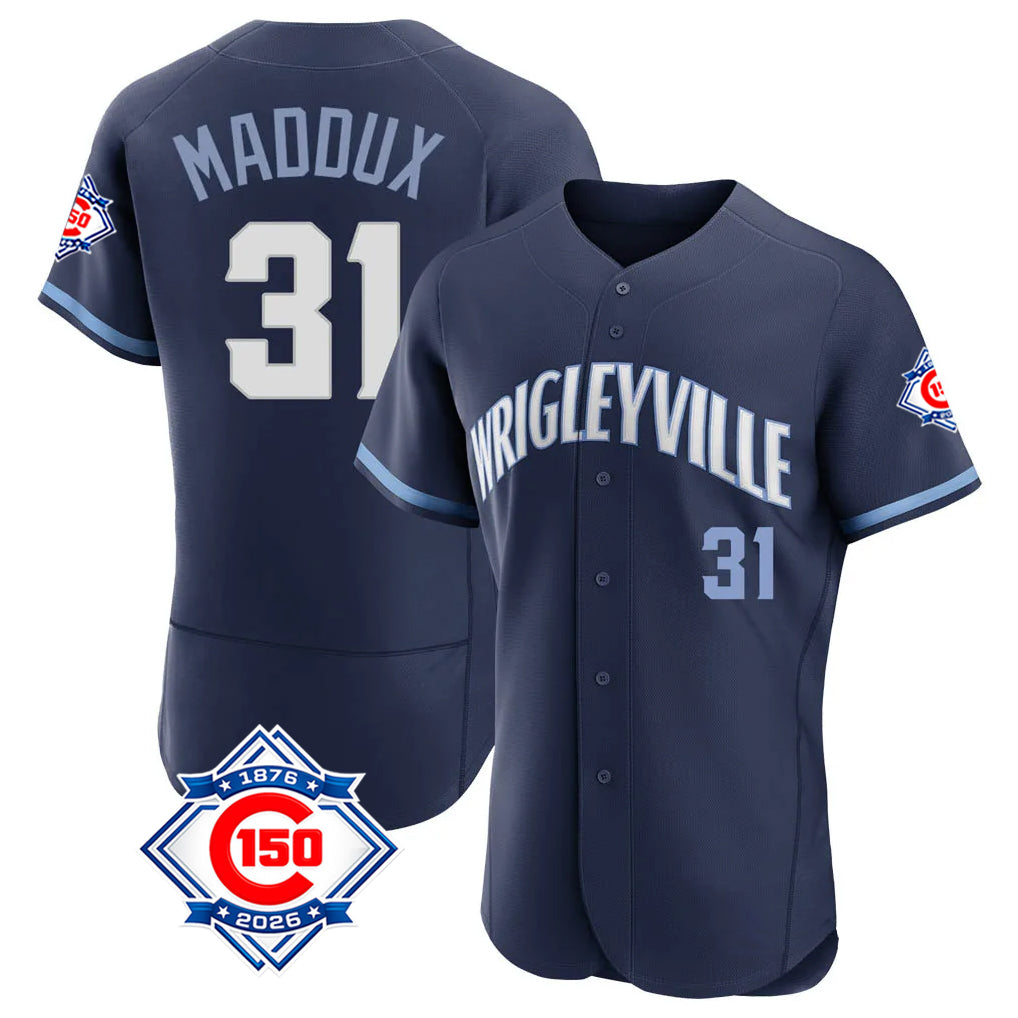 Boles C.Cubs #31 Greg Maddux Player Navy City Connect 150th Anniversary Limited Elite Home Stitched Jerseys