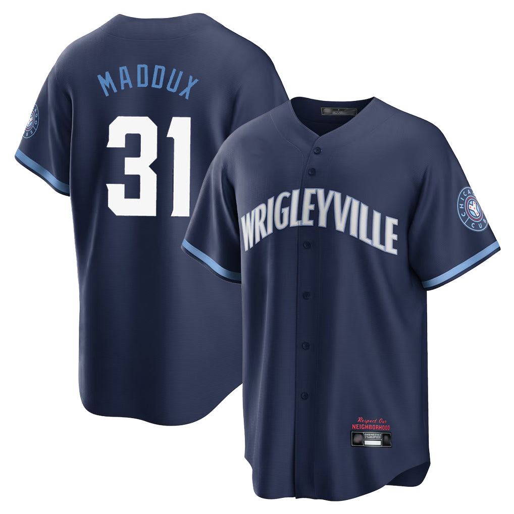 Boles C.Cubs #31 Greg Maddux Player Navy City Connect Home Game Stitched Jerseys