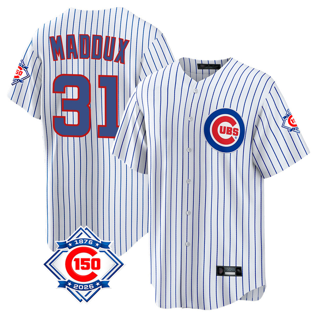 Boles C.Cubs #31 Greg Maddux Player White 150th Anniversary Home Game Stitched Jerseys