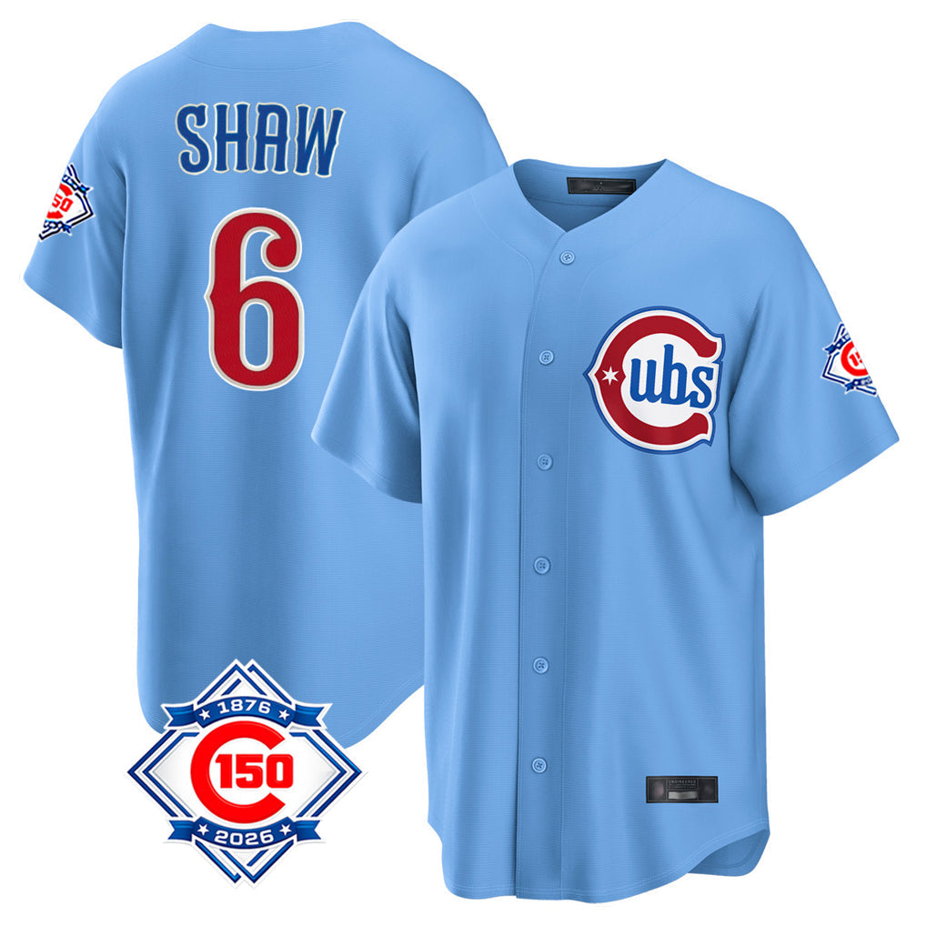 Boles C.Cubs #6 Matt Shaw Player Light Blue 150th Anniversary Home Game Stitched Jerseys