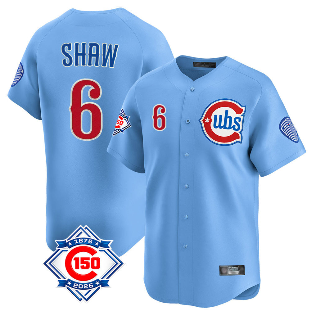 Boles C.Cubs #6 Matt Shaw Player Light Blue 150th Anniversary Limited Home Stitched Jerseys