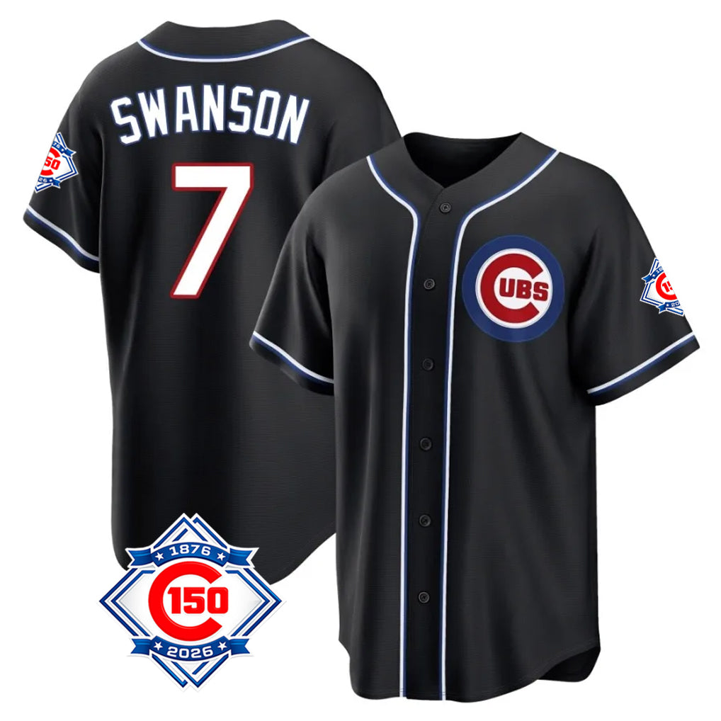 Boles C.Cubs #7 Dansby Swanson Player Black Fashion Out 150th Anniversary Game Stitched Jerseys