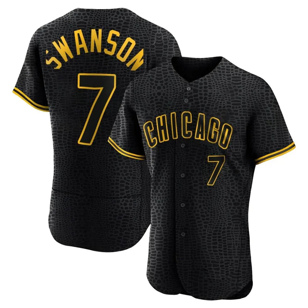 Boles C.Cubs #7 Dansby Swanson Player Black Snake Skin City Limited Elite Home Game Stitched Jerseys