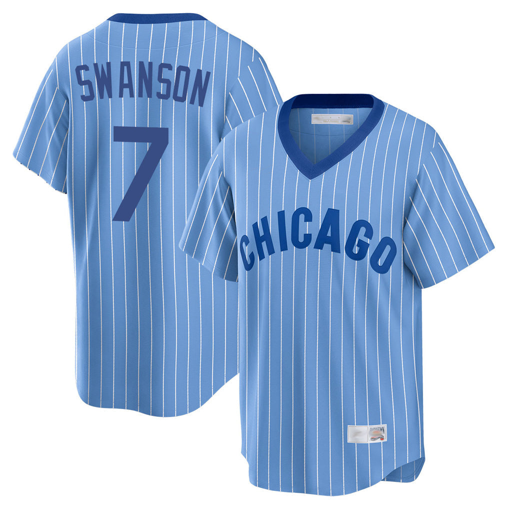 Boles C.Cubs #7 Dansby Swanson Player Blue T-shirt Cooperstown Collection Limited Stitched Jerseys