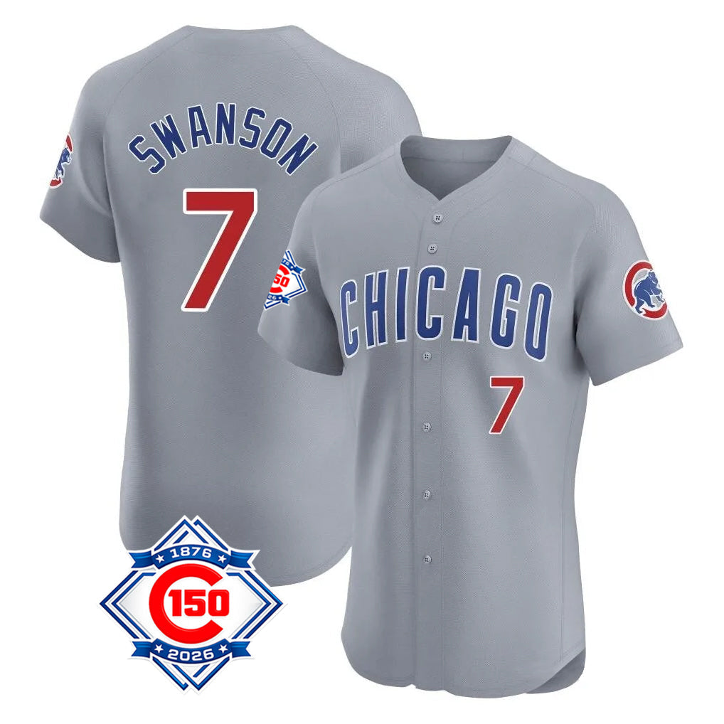 Boles C.Cubs #7 Dansby Swanson Player Gray Road 150th Anniversary Limited Elite Home Stitched Jerseys