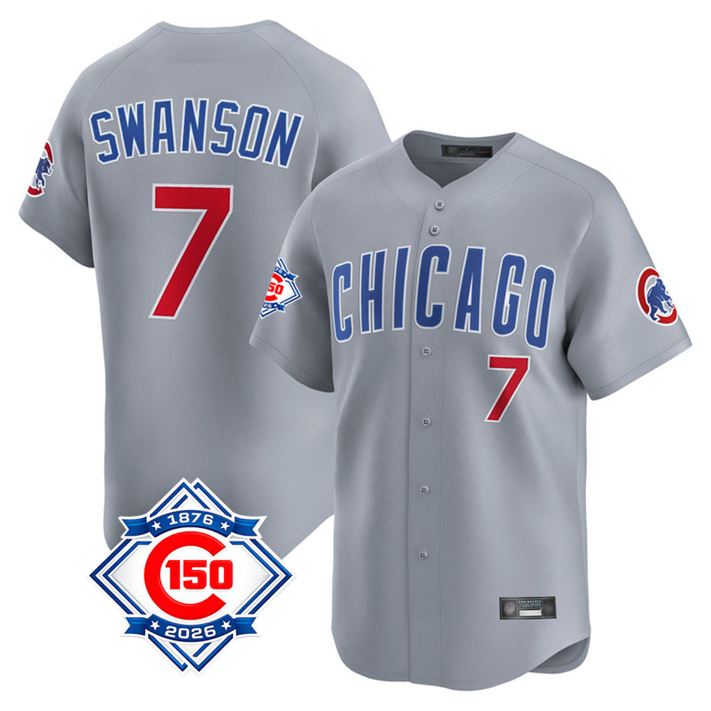 Boles C.Cubs #7 Dansby Swanson Player Gray Road 150th Anniversary Limited Home Stitched Jerseys