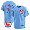 Boles C.Cubs #7 Dansby Swanson Player Light Blue 150th Anniversary Limited Home Stitched Jerseys