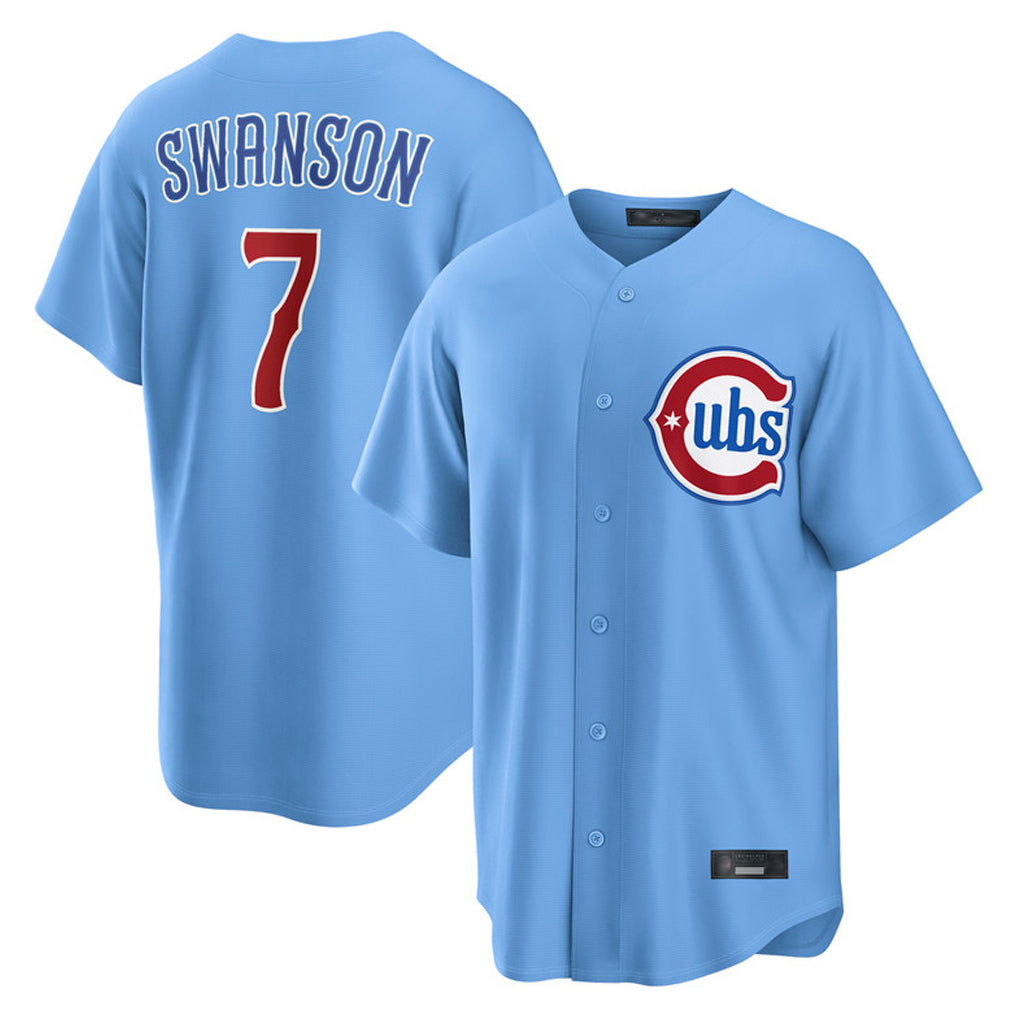 Boles C.Cubs #7 Dansby Swanson Player Light Blue Home Game Stitched Jerseys