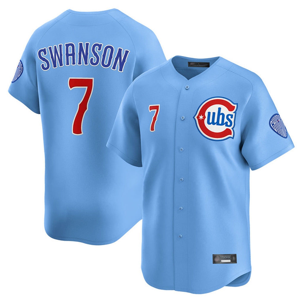 Boles C.Cubs #7 Dansby Swanson Player Light Blue Limited Home Stitched Jerseys