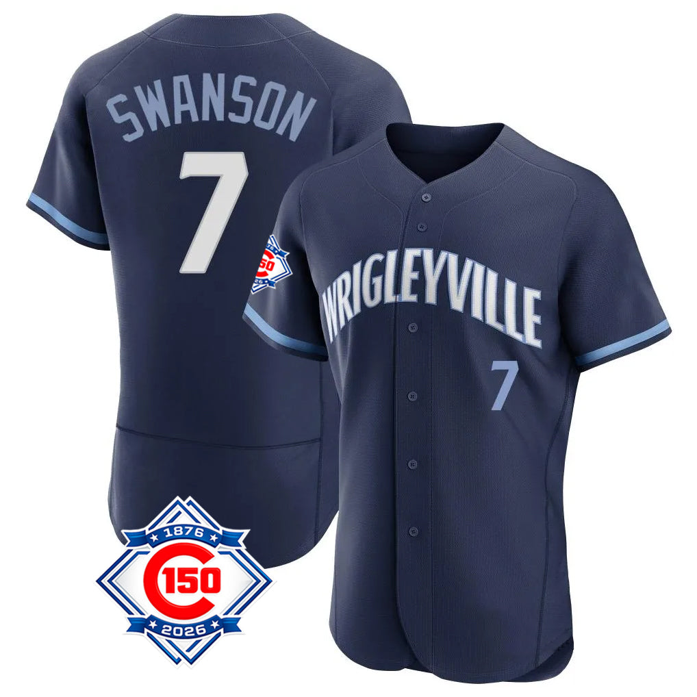 Boles C.Cubs #7 Dansby Swanson Player Navy City Connect 150th Anniversary Limited Elite Home Stitched Jerseys