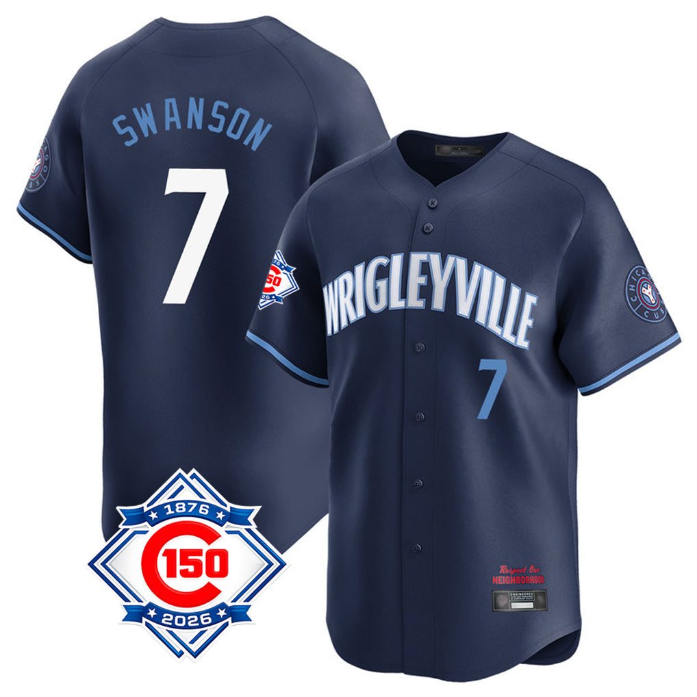 Boles C.Cubs #7 Dansby Swanson Player Navy City Connect 150th Anniversary Limited Home Stitched Jerseys