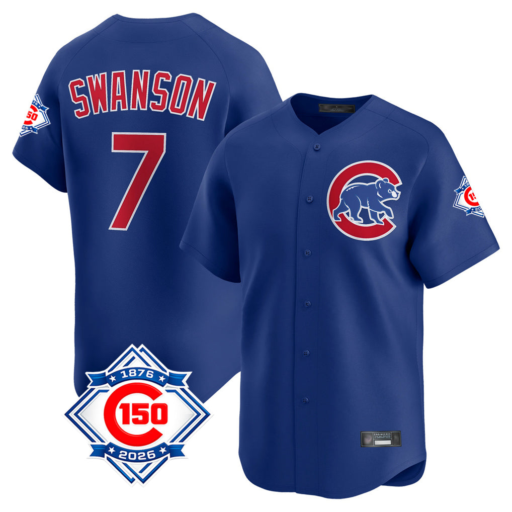 Boles C.Cubs #7 Dansby Swanson Player Royal 150th Anniversary Limited Home Stitched Jerseys