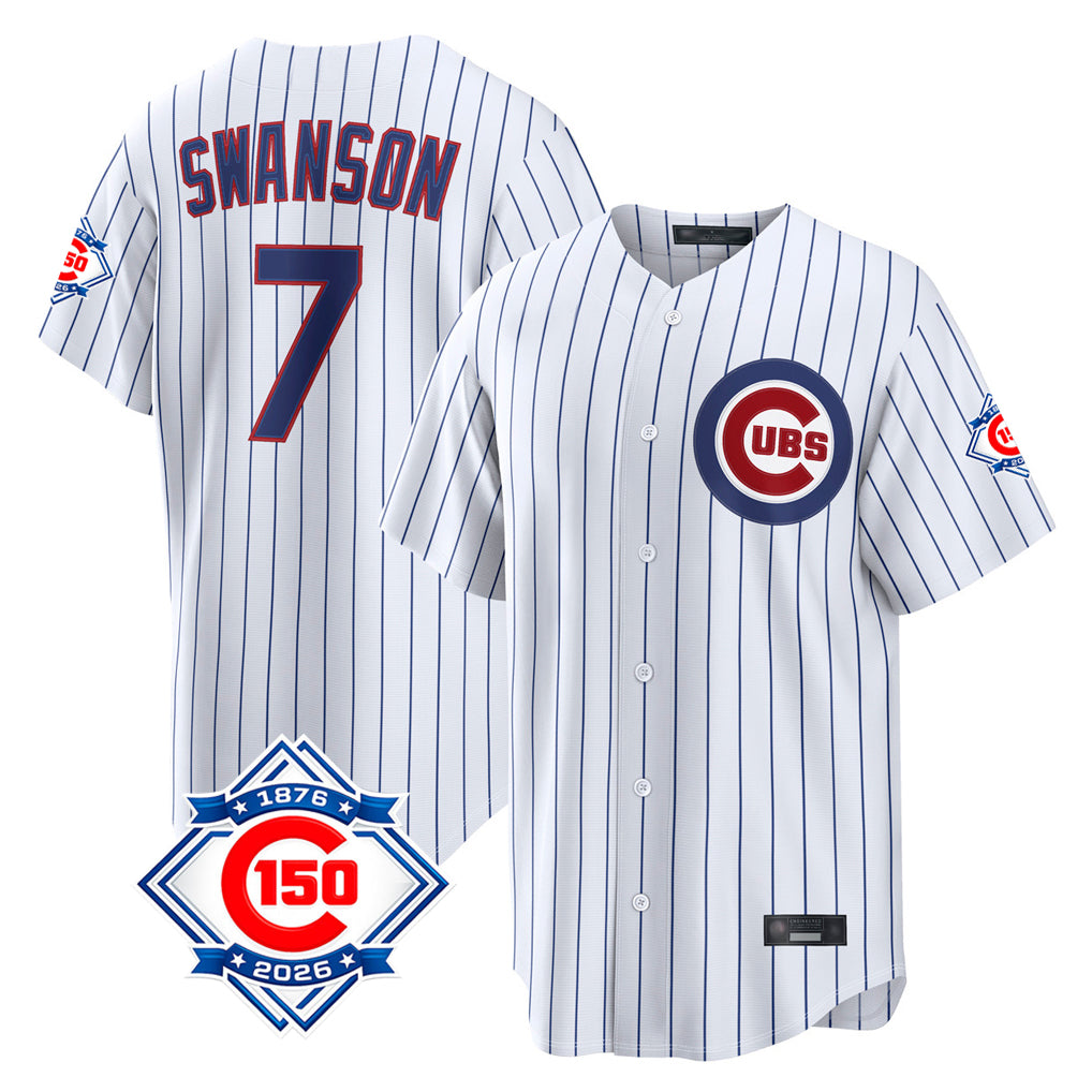 Boles C.Cubs #7 Dansby Swanson Player White 150th Anniversary Game Home Stitched Jerseys