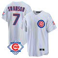 Boles C.Cubs #7 Dansby Swanson Player White 150th Anniversary Home Game Stitched Jerseys