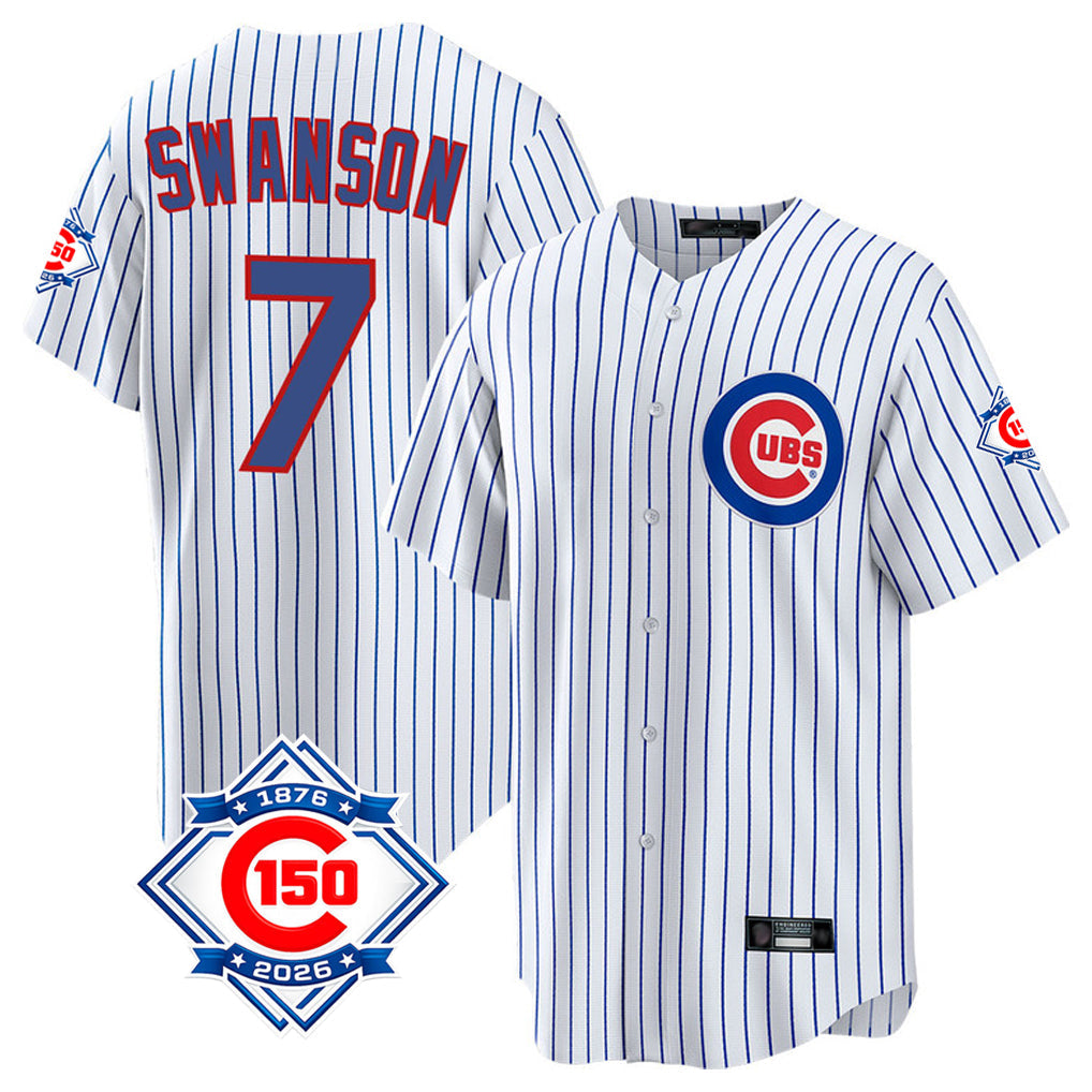 Boles C.Cubs #7 Dansby Swanson Player White 150th Anniversary Home Game Stitched Jerseys