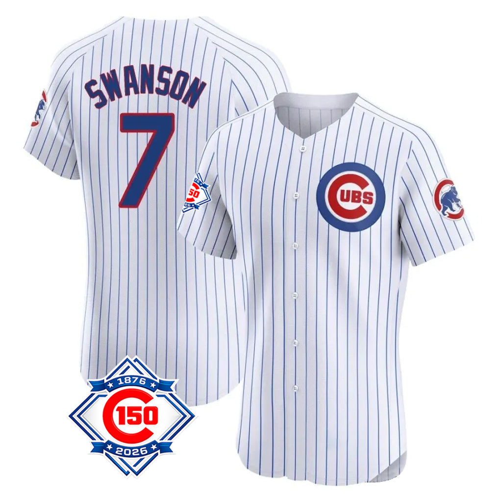 Boles C.Cubs #7 Dansby Swanson Player White 150th Anniversary Limited Elite Home Game Stitched Jerseys