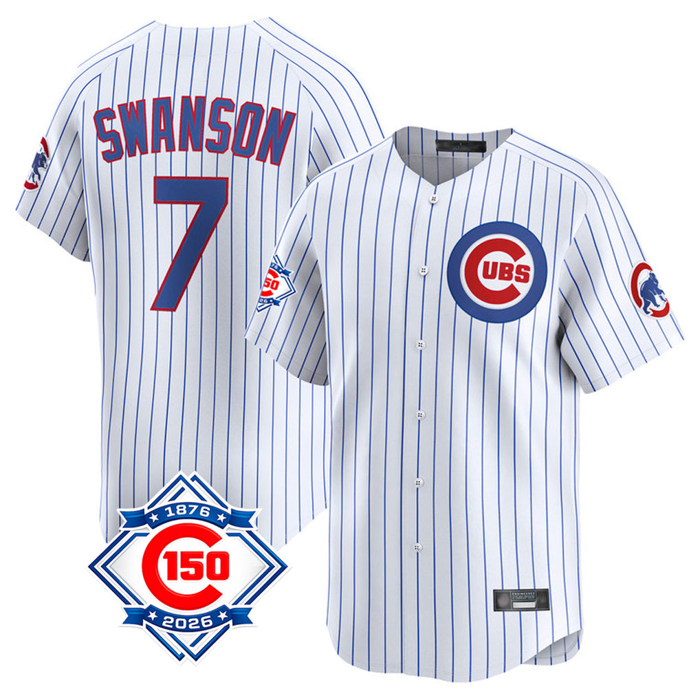 Boles C.Cubs #7 Dansby Swanson Player White 150th Anniversary Limited Home Game Stitched Jerseys