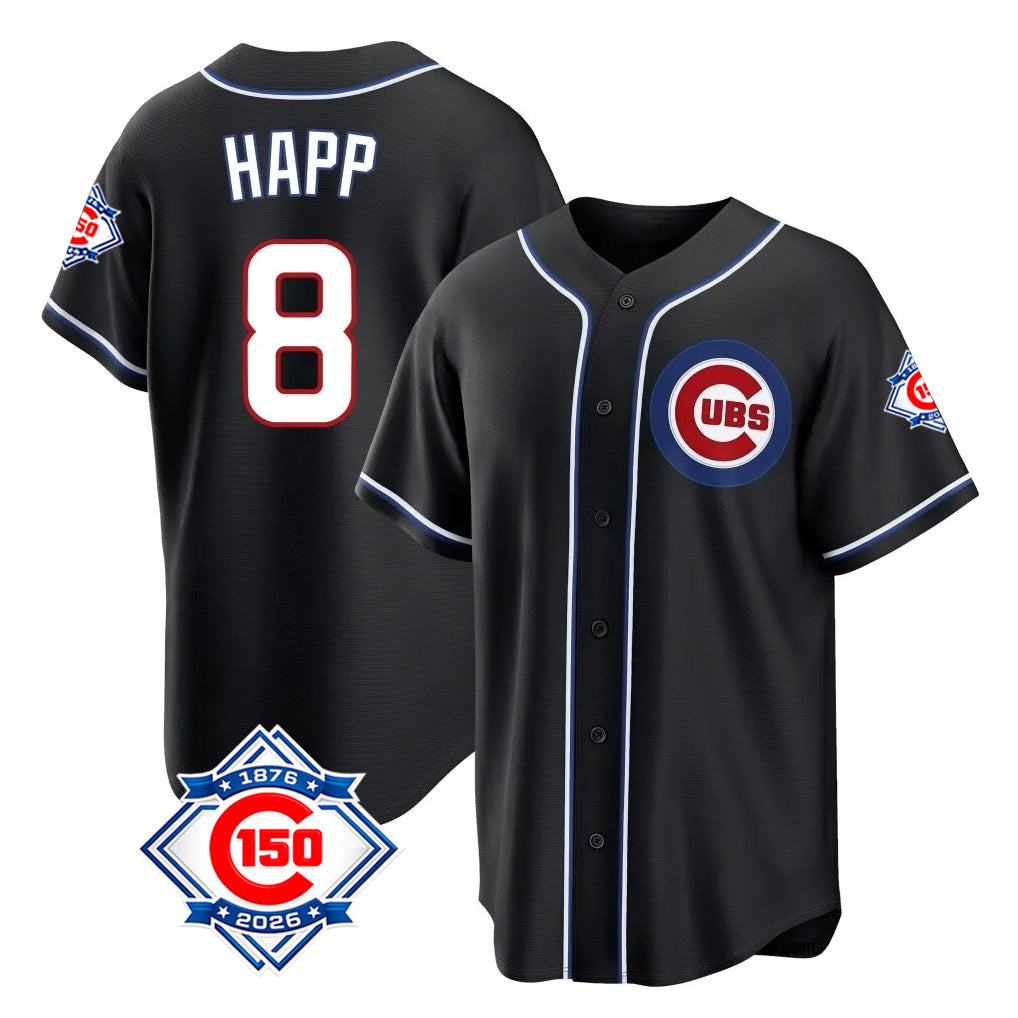 Boles C.Cubs #8 Ian Happ Player Black Fashion Out 150th Anniversary Game Stitched Jerseys