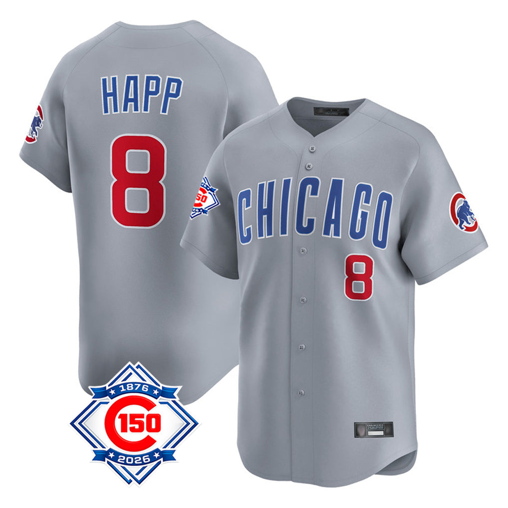 Boles C.Cubs #8 Ian Happ Player Gray Road 150th Anniversary Limited Home Stitched Jerseys