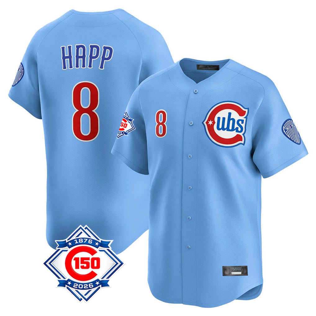 Boles C.Cubs #8 Ian Happ Player Light Blue 150th Anniversary Limited Home Stitched Jerseys
