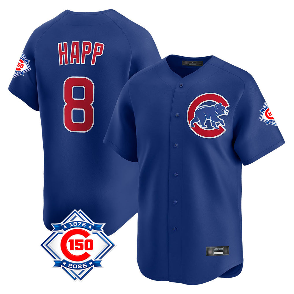 Boles C.Cubs #8 Ian Happ Player Royal 150th Anniversary Limited Home Stitched Jerseys