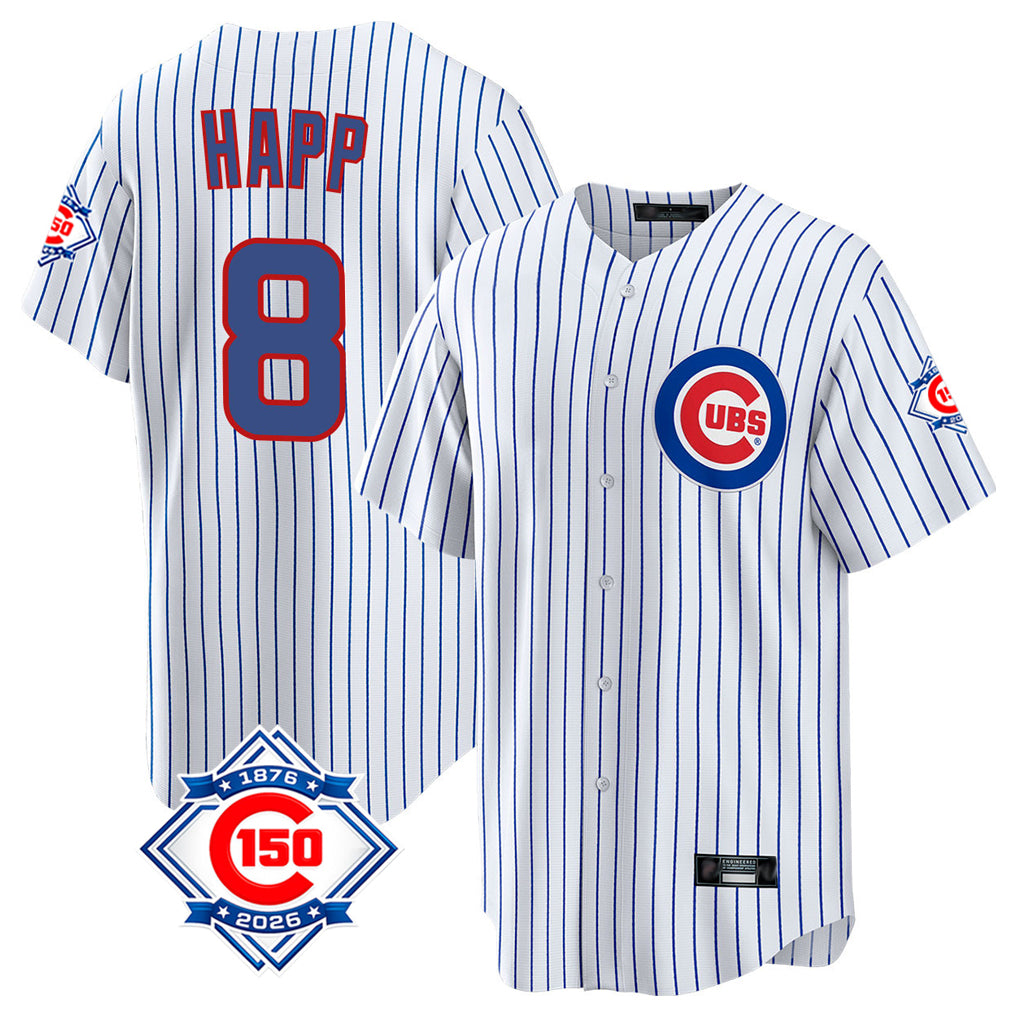 Boles C.Cubs #8 Ian Happ Player White 150th Anniversary Home Game Stitched Jerseys