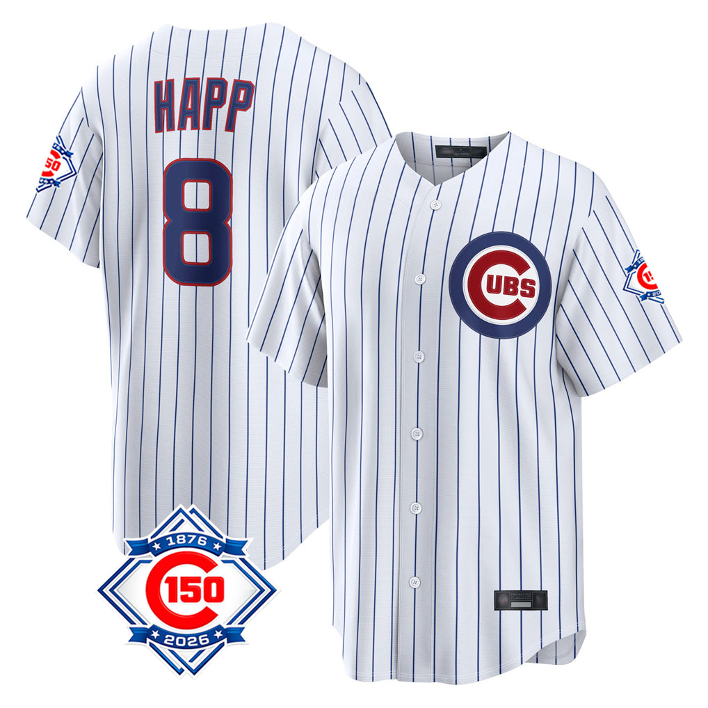 Boles C.Cubs #8 Ian Happ Player White 150th Anniversary Limited Home Game Stitched Jerseys