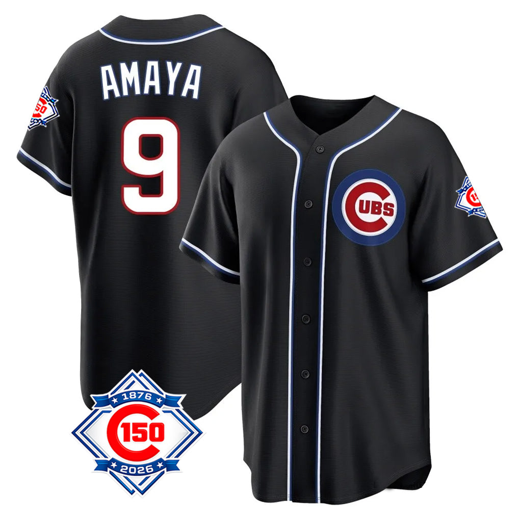 Boles C.Cubs #9 Miguel Amaya Player Black Fashion Out 150th Anniversary Game Stitched Jerseys