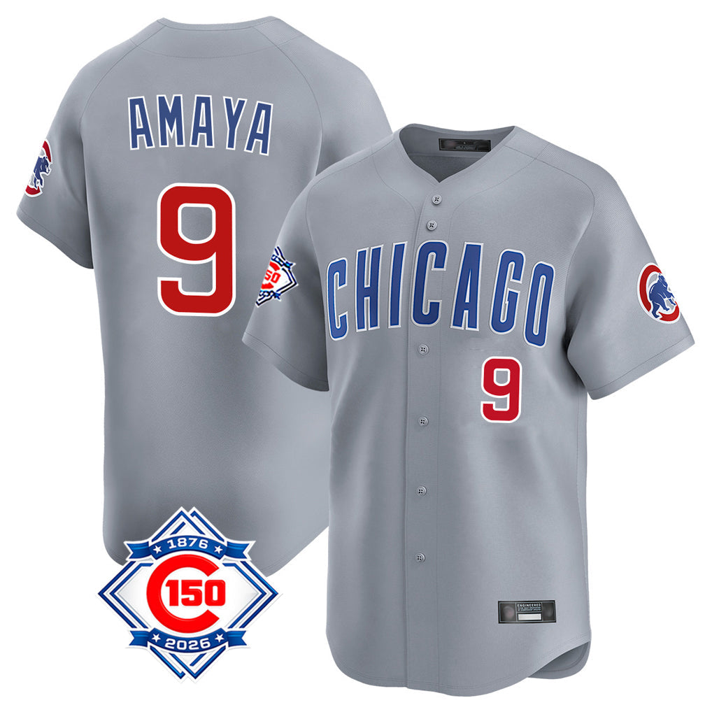 Boles C.Cubs #9 Miguel Amaya Player Gray Road 150th Anniversary Limited Home Stitched Jerseys
