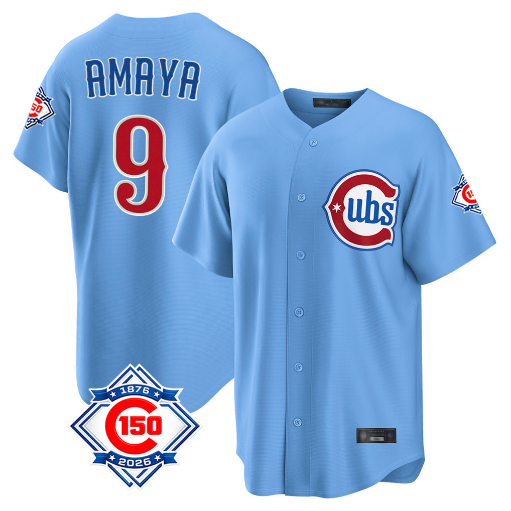 Boles C.Cubs #9 Miguel Amaya Player Light Blue 150th Anniversary Home Game Stitched Jerseys