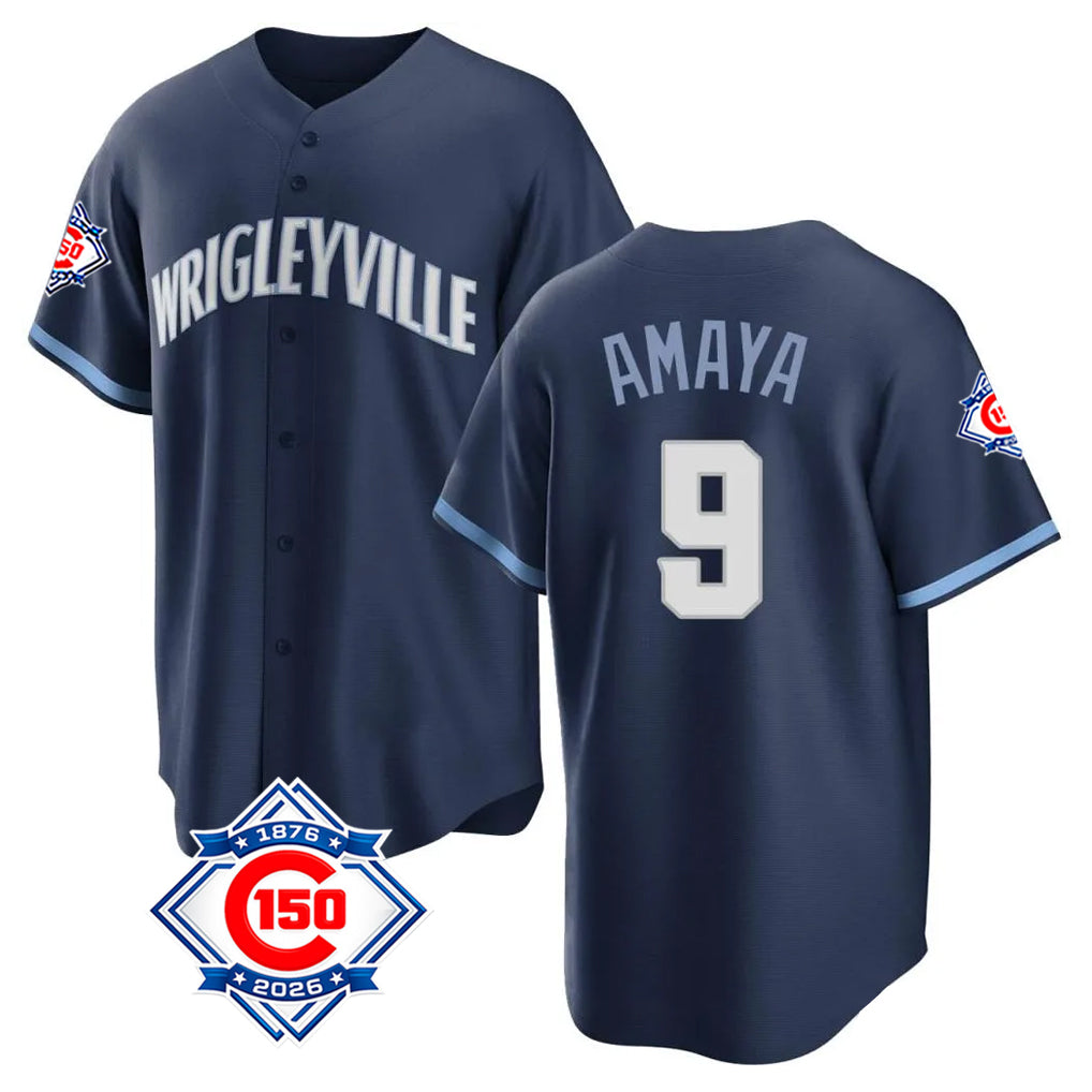 Boles C.Cubs #9 Miguel Amaya Player Navy 150th Anniversary City Connect Home Game Stitched Jerseys