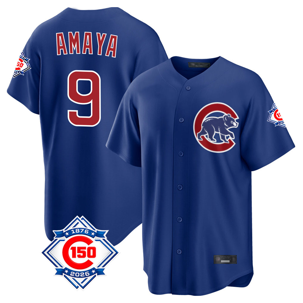 Boles C.Cubs #9 Miguel Amaya Player Royal 150th Anniversary Home Game Stitched Jerseys