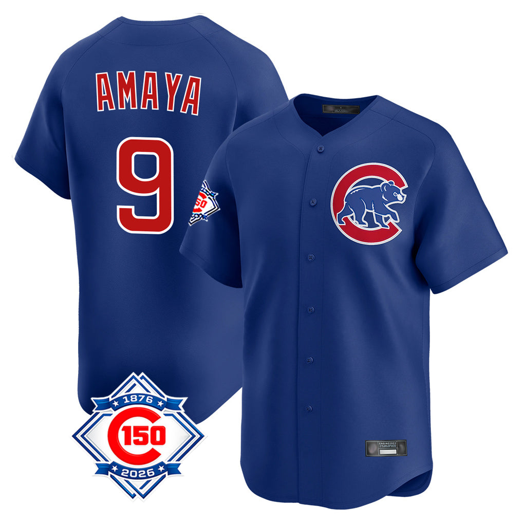 Boles C.Cubs #9 Miguel Amaya Player Royal 150th Anniversary Limited Home Stitched Jerseys