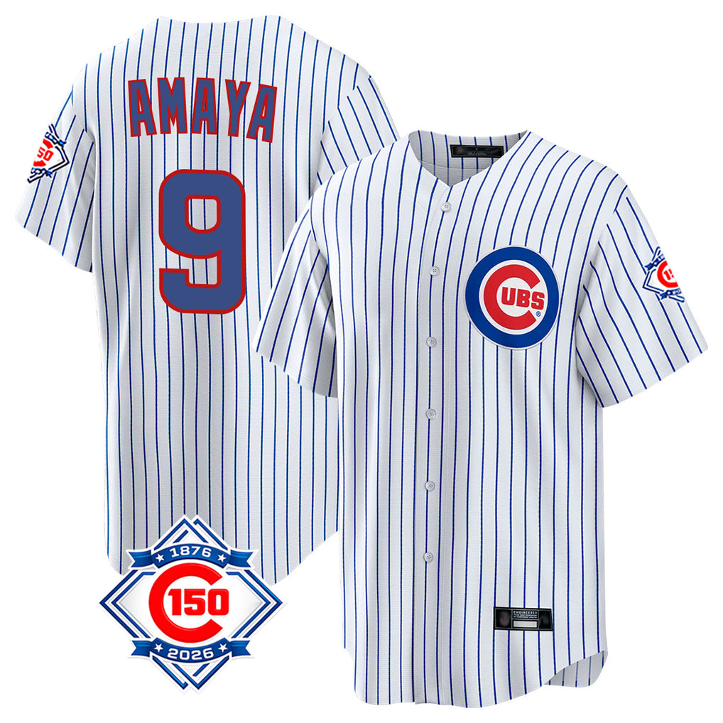 Boles C.Cubs #9 Miguel Amaya Player White 150th Anniversary Home Game Stitched Jerseys