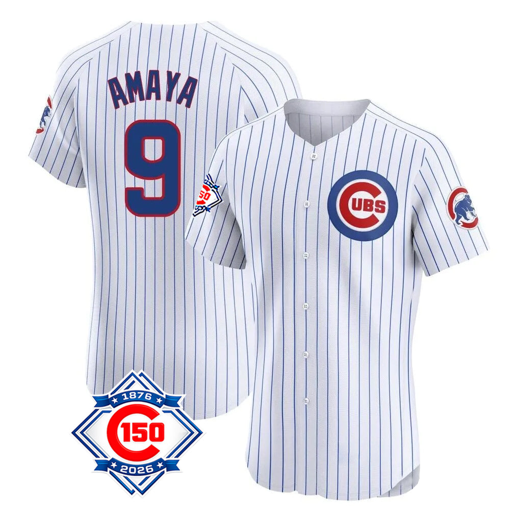 Boles C.Cubs #9 Miguel Amaya Player White 150th Anniversary Limited Elite Home Game Stitched Jerseys