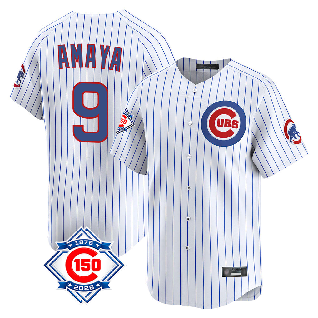 Boles C.Cubs #9 Miguel Amaya Player White 150th Anniversary Limited Home Game Stitched Jerseys